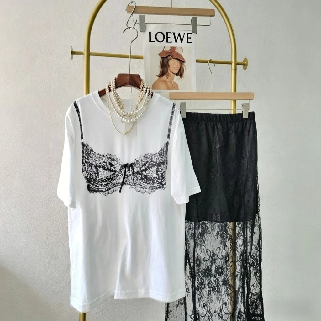 🚚【จัดส่งจากประเทศไทย】เสื้อยืดแฟชั่นสตรี โอเวอร์ไซส์ พิมพ์ลายบิกินี่ แฟชั่นเกาหลี เซ็กซี่ ชิค สาวอกอึ๋ม
