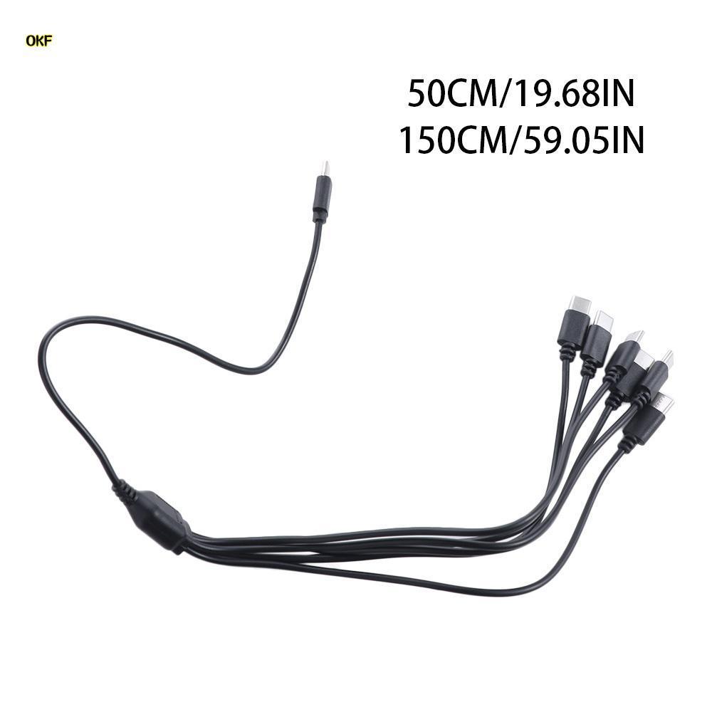 OKF สายแยก USB C, 50cm8150cm 6 in 1 Type-C Multi USB C ถึง USB C สาย Micro-USB USB Y Splitter สีดํา 