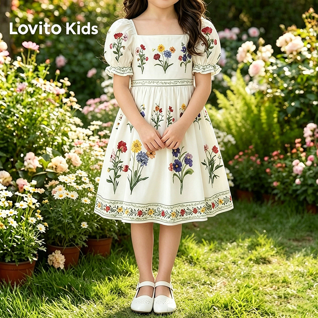 Lovito Kids فستان أبيض بالزهور — صورة 3