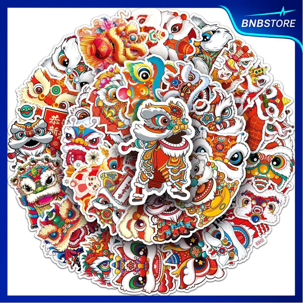 🍀ส่งจากไทย🍀 50แบบ สติกเกอร์ หุ่นเชิดสิงโต  สไตล์จีน Chinese Lion Dance puppet Sticker พร้อมส่ง