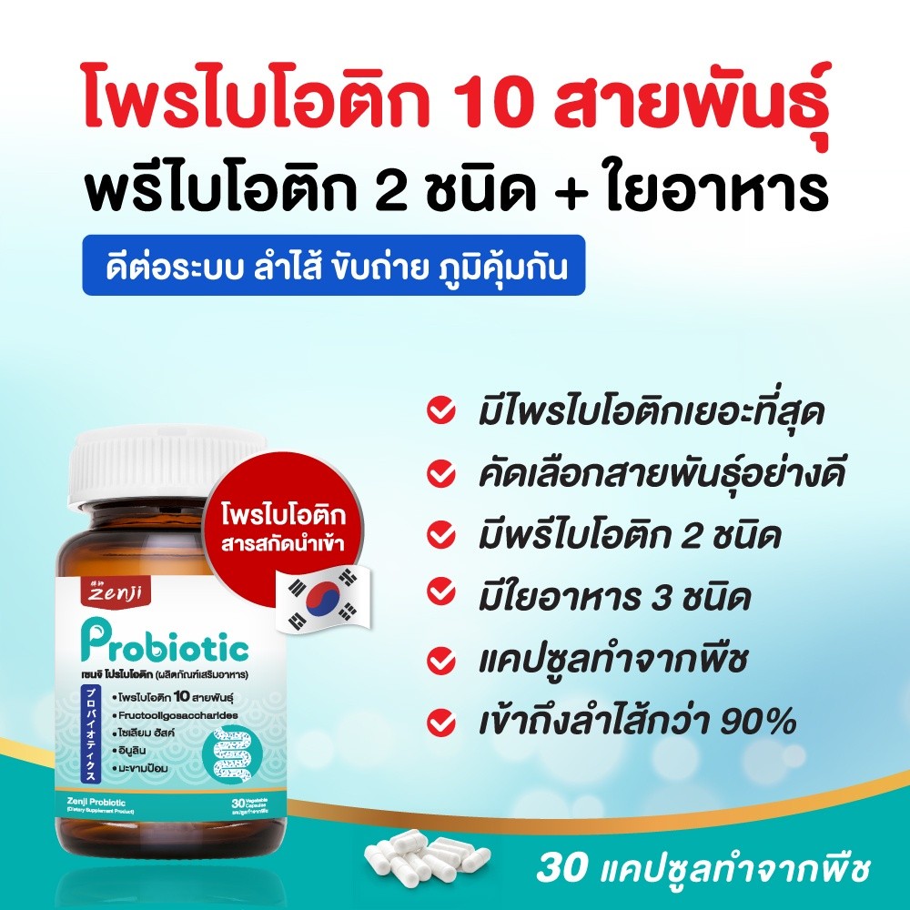 ส่งฟรี 【1 ขวด 】Zenji โพรไบโอติก สูตรใหม่ มีโพสไบโอติก + พรีไบโอติก (มีฮาลาล) Synbiotics Probiotic + 