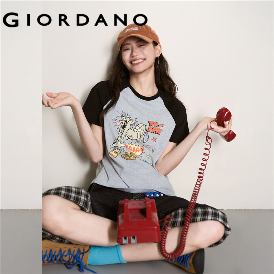 GIORDANO WOMEN Tom & Jerry print raglan sleeve cotton tee 18326307