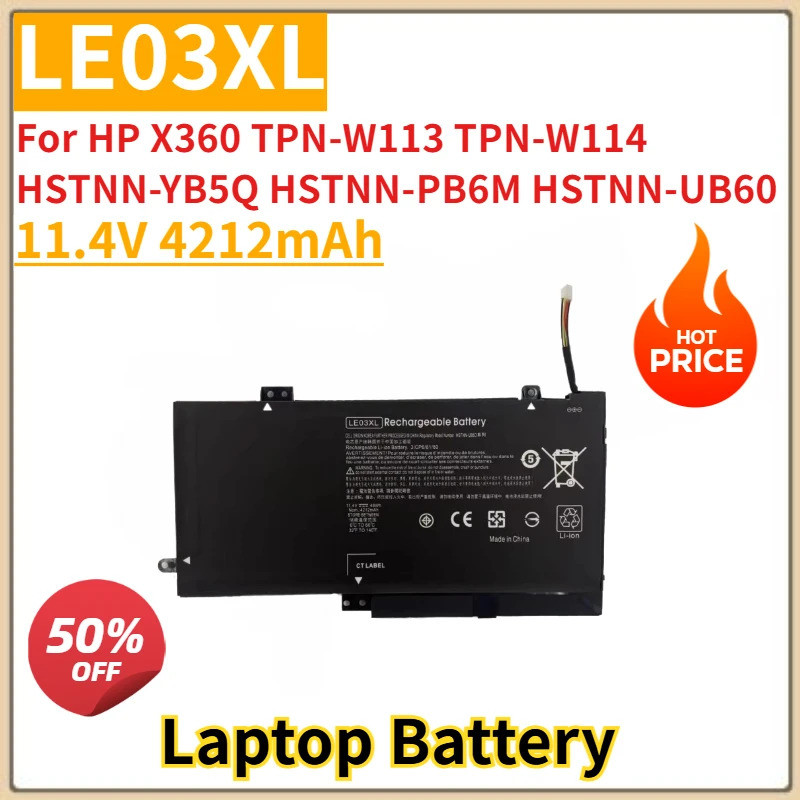 ใหม่เปลี่ยนแบตเตอรี่แล็ปท็อป 11.4V 4212mAh LE03XL สําหรับ HP X360 TPN-W113 TPN-W114 HSTNN-YB5Q HSTNN
