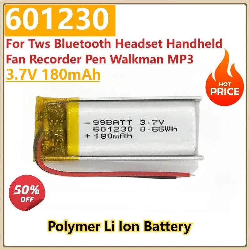 เปลี่ยนใหม่ 601230 3.7V 180mAh Polymer Li Ion แบตเตอรี่สําหรับ Tws ชุดหูฟังบลูทูธพัดลมมือถือบันทึกปา
