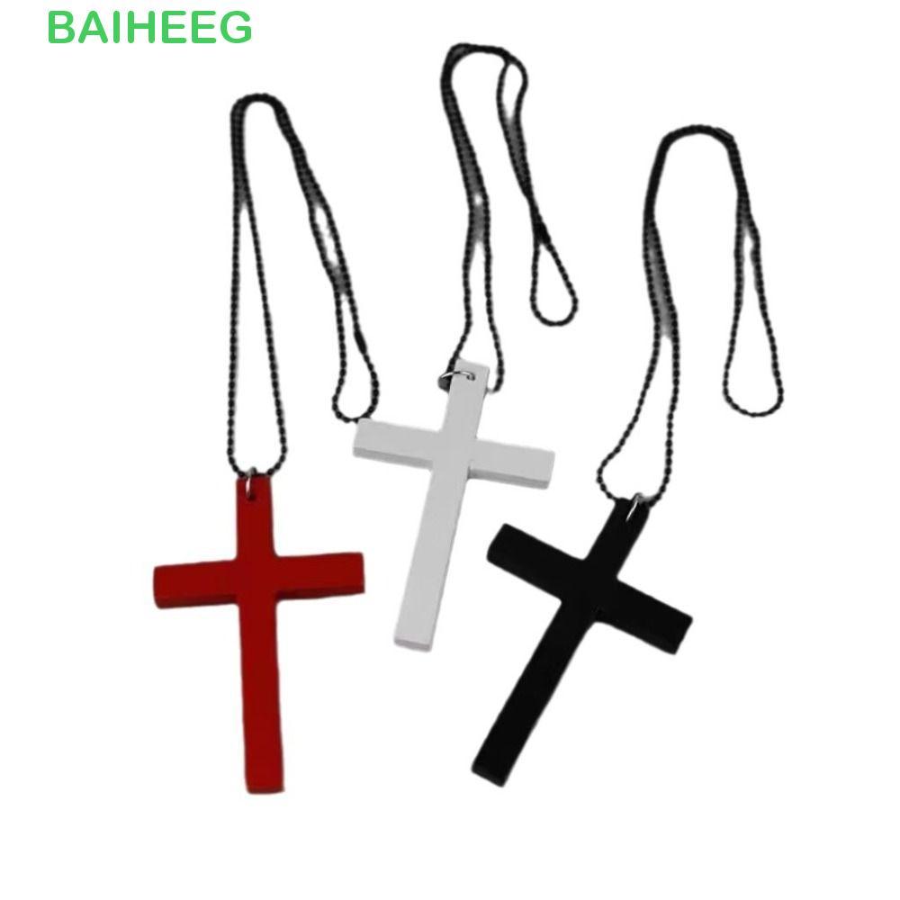 BAIHETH ไม้ Cross จี้สร้อยคอ, Y2k Punk Gothic Hip Hop สร้อยคอ, Vintage สีดําเสื้อกันหนาวเครื่องประดับ