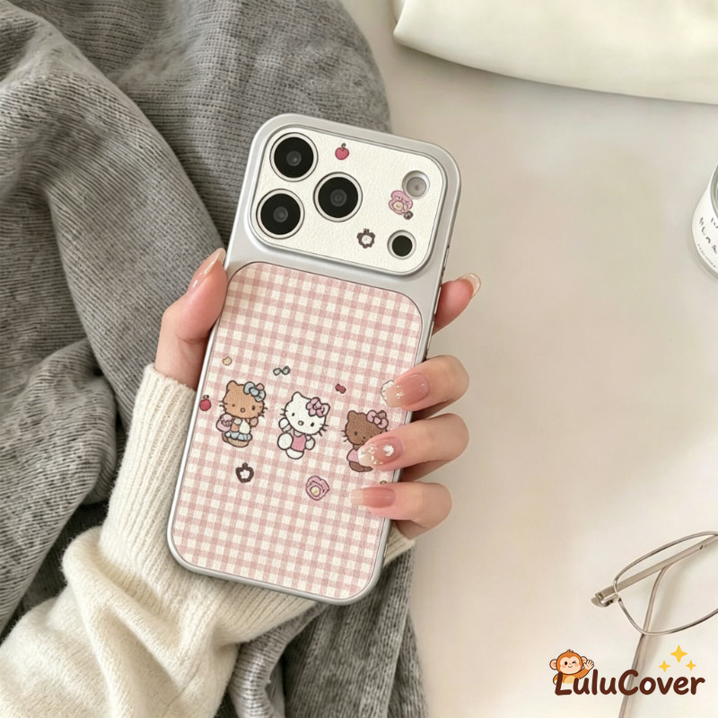 ตารางสีชมพูน่ารัก Hello Kitty หนังเคสโทรศัพท์สําหรับ iPhone 17 Air 16 16E 15 14 Plus 13 12 11 Pro Max XR XS Max X 8 7 Plus SE ง่ายแมวหวานหญิง