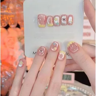 ปลายเล็บสั้นลายตาแมวสีชมพู น่ารัก เรียบง่าย เพิ่มความสดใส สติ๊กเกอร์ติดเล็บสำหรับนักเรียน