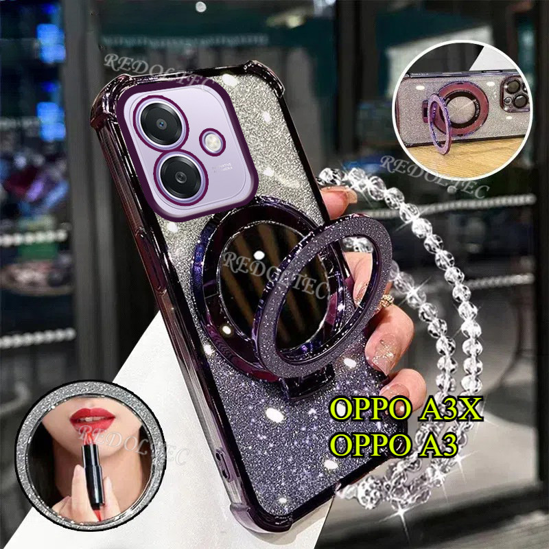 สําหรับ OPPO A3X A3 5G 4G 2025 ใหม่ Gradient Glitter กระจกนิรภัยแม่เหล็กแต่งหน้าขาตั้ง OPPO A3 X OPP