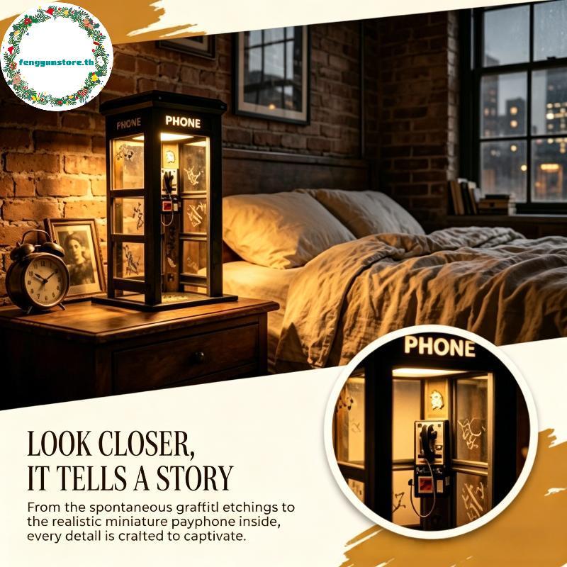 YUNSTORE สูง Retro Vintage Phonebooth โคมไฟมินิโทรศัพท์บูธ Ambient Light โคมไฟตั้งโต๊ะสําหรับห้องนั่งเล่น Cafe Decor TH