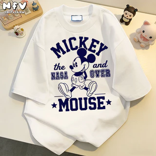 【จัดส่งตลอด 24 ชั่วโมง】NFV สไตล์เกาหลี เสื้อยืด Oversized ระบายอากาศ Mickey Mouse สะดวกสบาย ผ้าฝ้าย100% YG2796