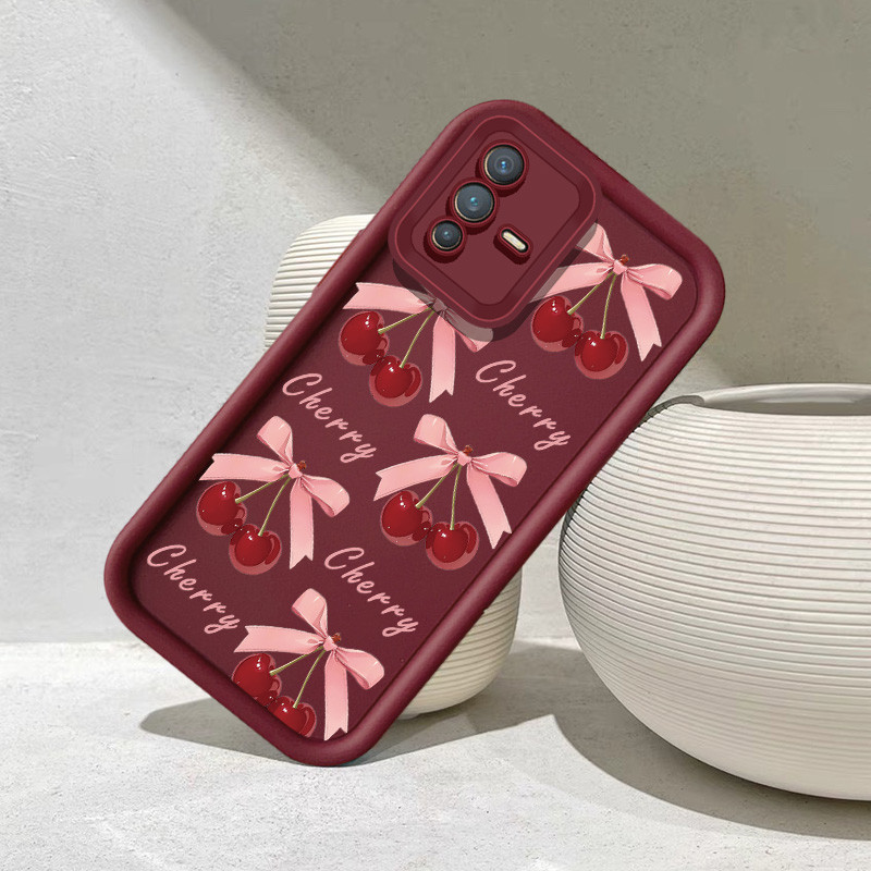 Cherry Bowknot เคสโทรศัพท์สําหรับ VIVO S12 S17T V5 lite V5S V9 เยาวชน V11i V15 Pro V21 V23 V25 V25E 