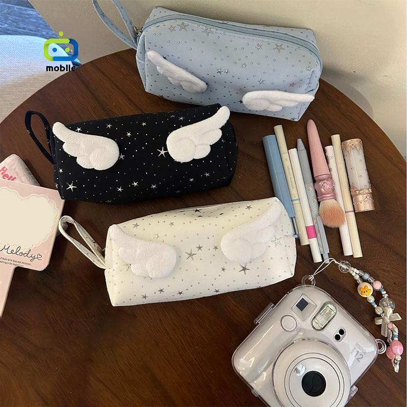 [maygood] เกาหลี Aesthetic Wings Star Dots กล่องดินสอ Y2k น่ารักขนาดใหญ่กระเป๋าเก็บปากกาสําหรับโรงเรียน Office Desktop Organizer