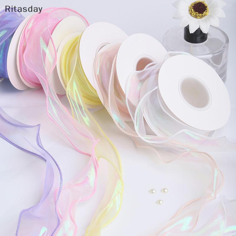 Ritasday 10Yards Fishtail Organza ริบบิ้น 4 ซม.สะท้อนแสง Iridescent ขอบหยักริบบิ้นสําหรับช่อดอกไม้ของขวัญ Paaging งานแต่งงานตกแต่ง DIY Bow Bouquet Ribbons ใหม่