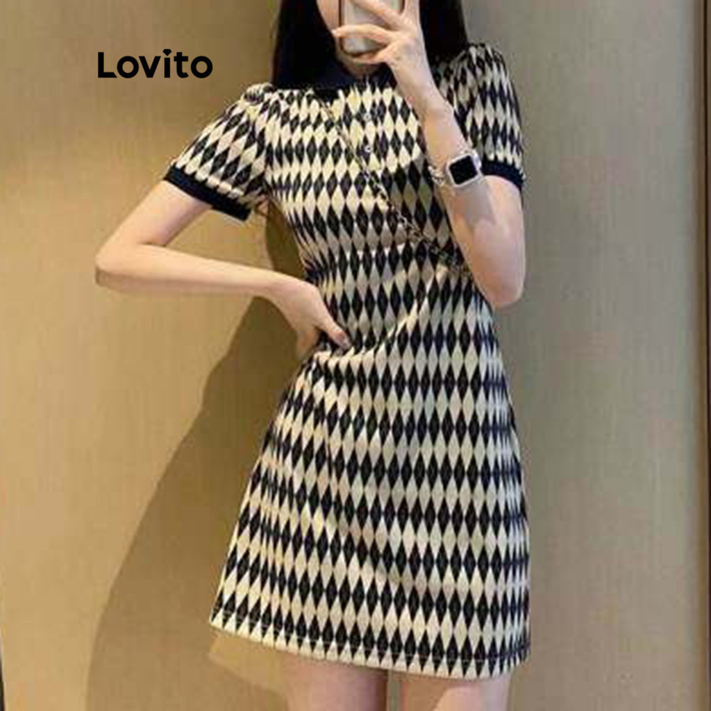 Lovito ชุดลําลอง ลายปักสีตัดกันการผูกมัดRound Neck A-Line Mini เดรสสําหรับผู้หญิง LNA06010 (หลากสี) ราคา ถูกที่สุด ดีลบีเคเค รูปภาพหลัก