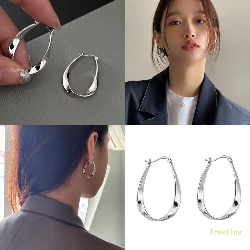 ต่างหูแบบห่วง Moebius Strip สไตล์หรูหรา สำหรับผู้หญิง