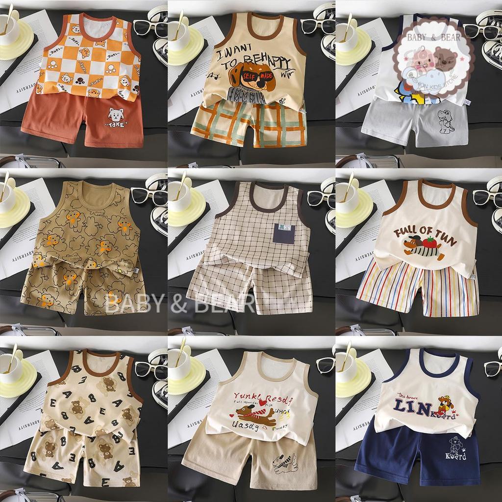 ชุดเซ็ตเด็กแขนกุดลายการ์ตูน ชุดกล้ามเด็ก เซ็ต2ชิ้น เสื้อและกางเกง แฟชั่นน่าร้อนปี2026