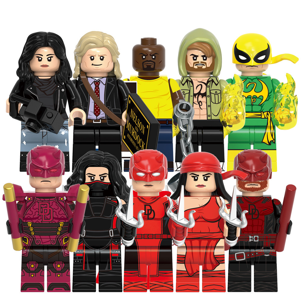 Super Heroes Rivals Daredevil Elektra Iron Fist Luke Cage Jessica Jones ตัวเลขบล็อกของเล่นของขวัญ
