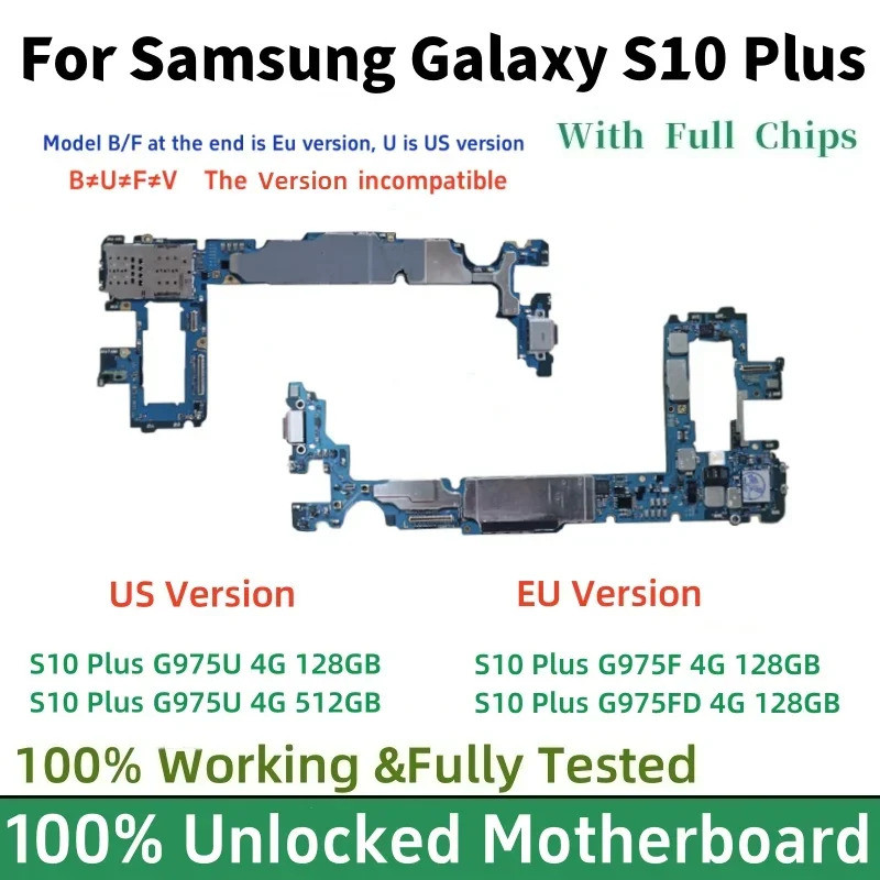 ทดสอบเมนบอร์ดเต็มชิปสําหรับ Samsung Galaxy S10 Plus G975U G975F G975FD ปลดล็อค Logic Board เมนบอร์ด
