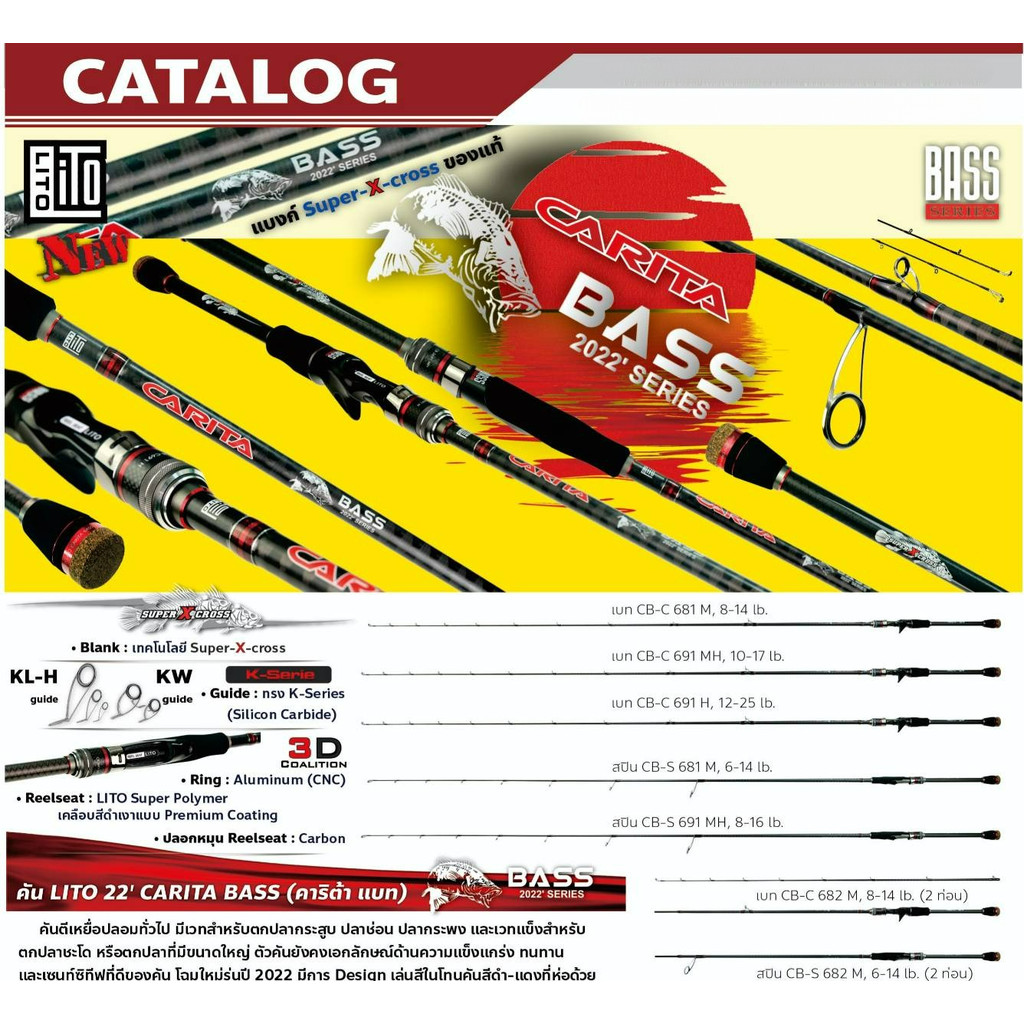 LITO Carita Bass 2022 คันตีเหยื่อปลอม แบลงค์ X-Cross แข็งแรง เซนส์ดี