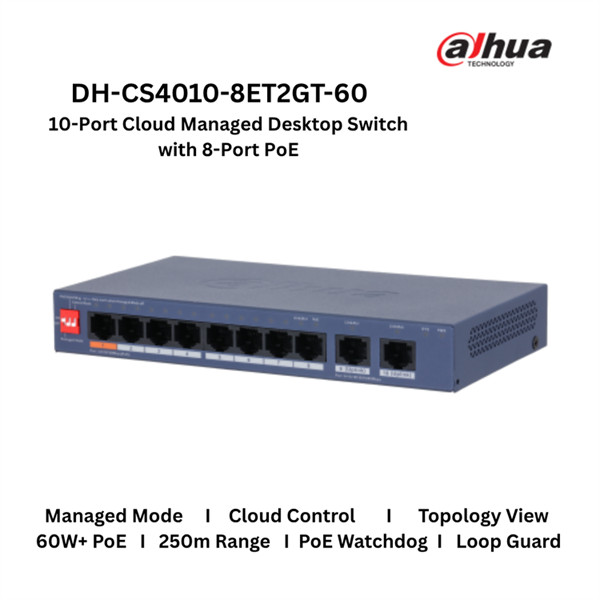 [ของแท้] PoE Cloud Switch 10 พอร์ต DAHUA DH-CS400-8ET-60 I DH-CS400-8ET2GT-110