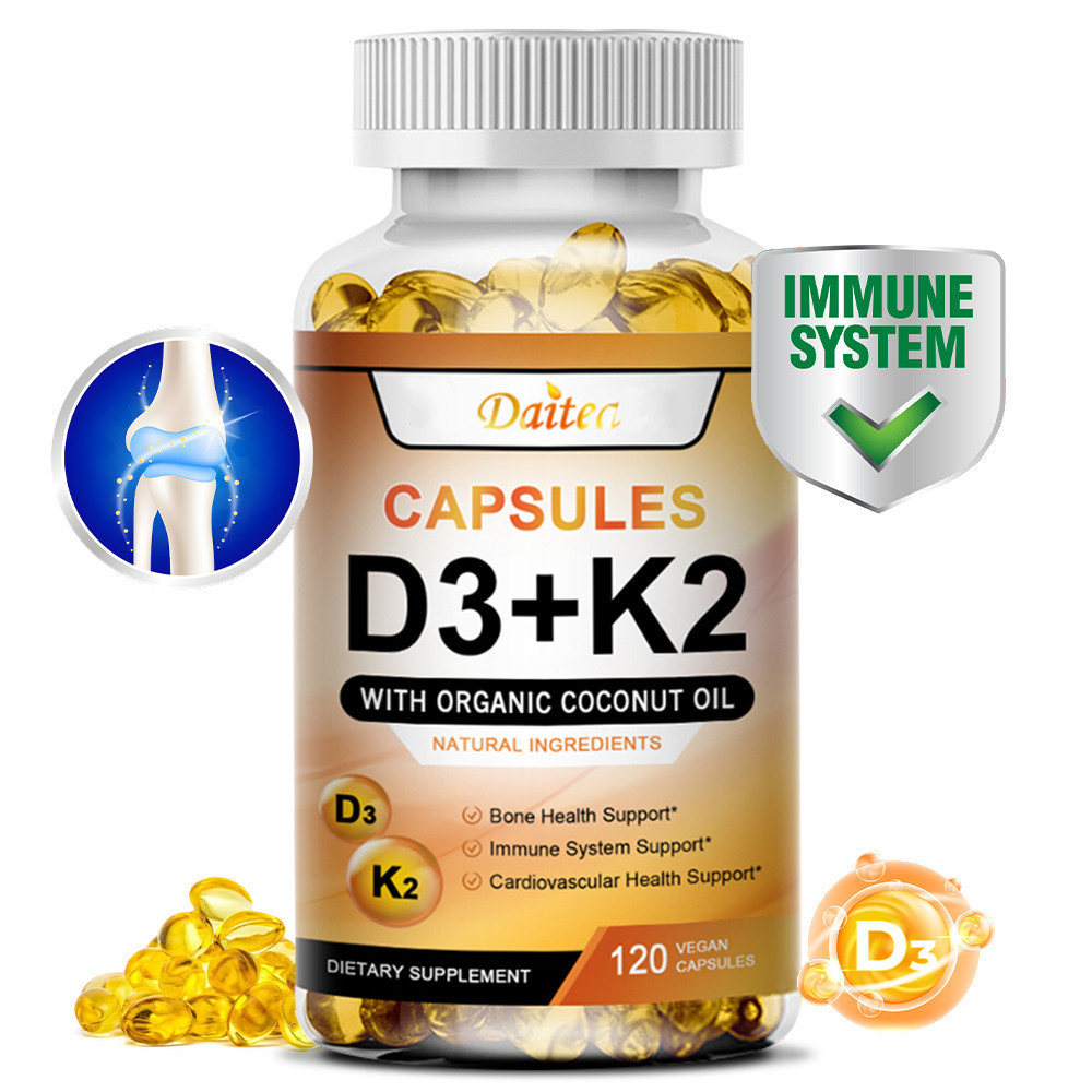Daitea Vitamin D3 5000 IU พร้อมแคปซูลวิตามิน K2 200 mcg (MK7) เพื่อสุขภาพร่วม EHG7
