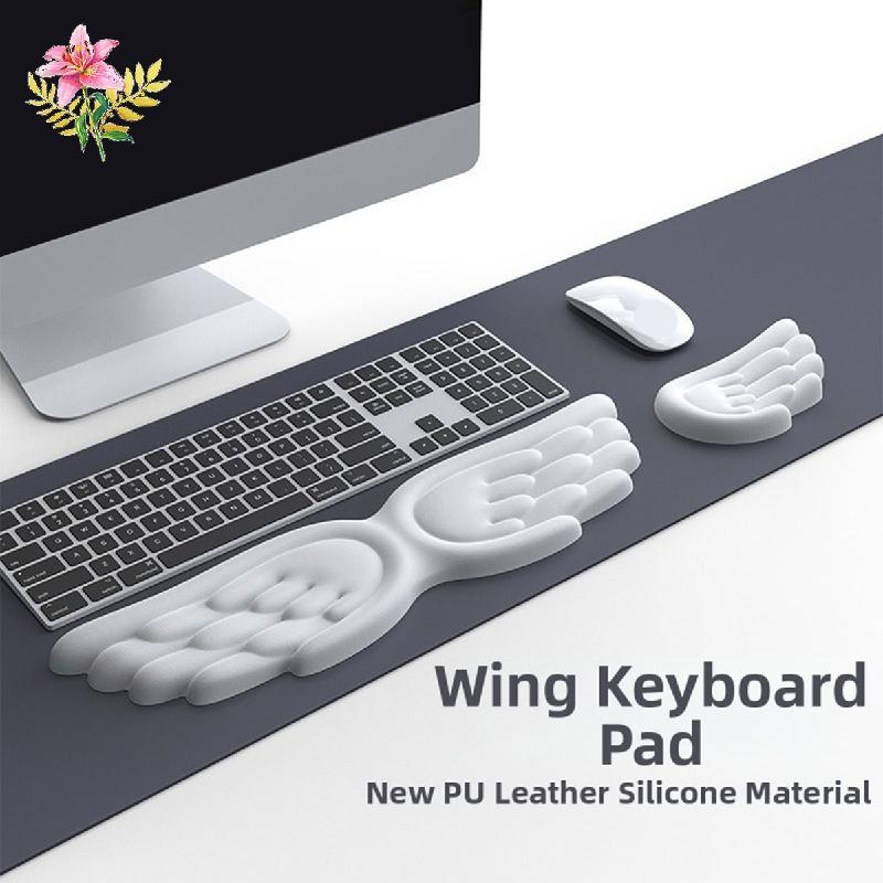 Angel Wing คีย์บอร์ดและเมาส์ข้อมือ Soft Ergonomic Memory Foam WRIST REST สําหรับคอมพิวเตอร์และแล็ปท็อป Home Office Gaming คีย์บอร์ดสีขาว Palms REST สายรัดข้อมือ Prop