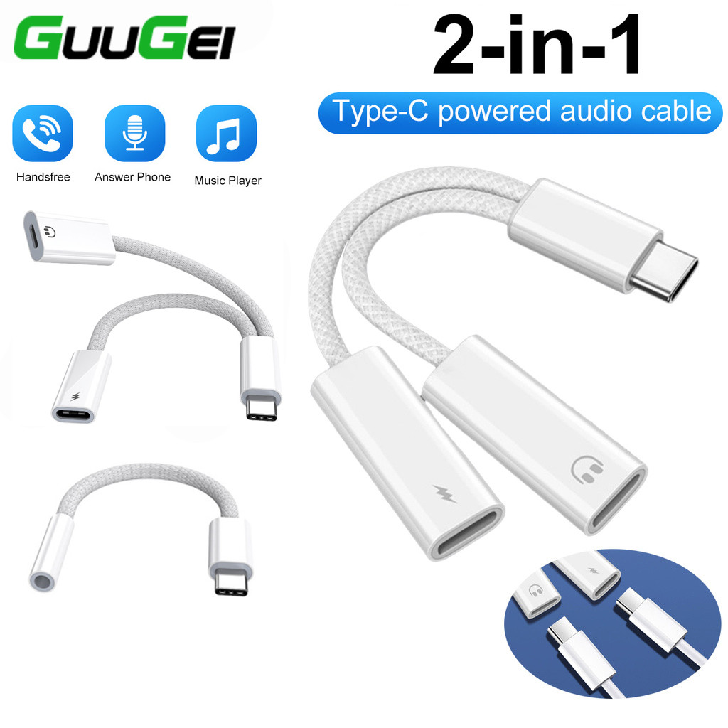 Guugei อะแดปเตอร์หูฟัง Type C แบบ 2 in 1 ตัวแยกสัญญาณ Type C สำหรับหูฟัง iOS ตัวเชื่อมต่อชาร์จ Type C