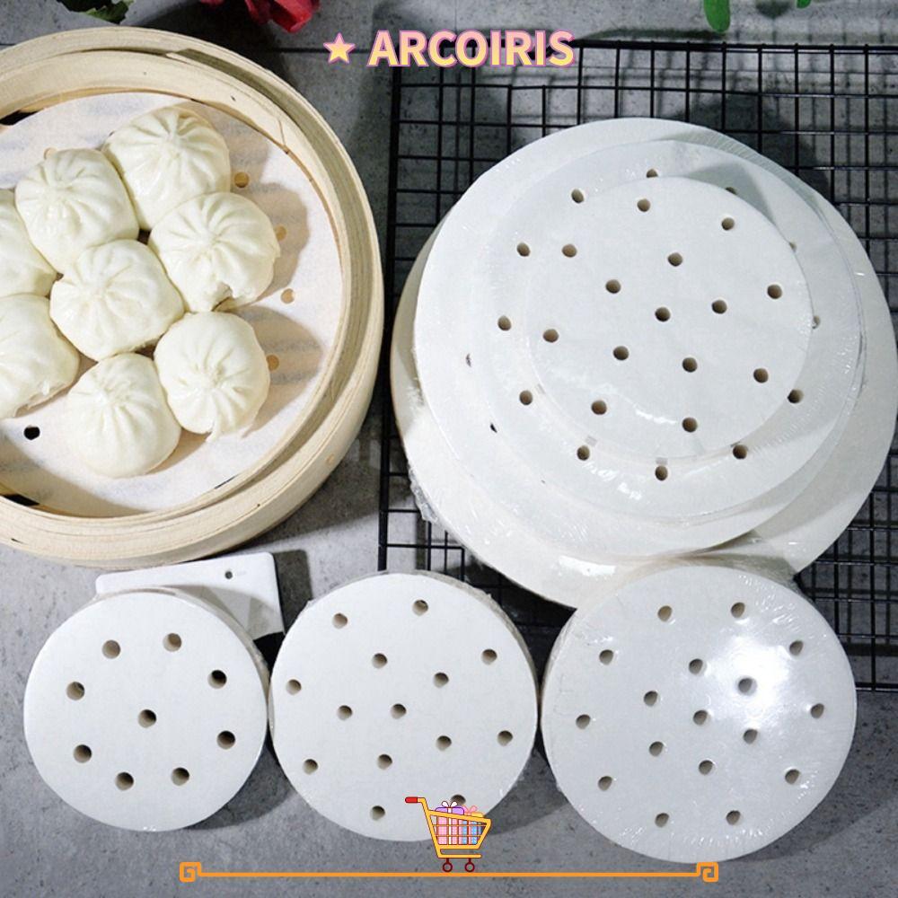 ARCOIRIS 100 ชิ้น Steamer กระดาษ, รอบทิ้ง Buns ขนมอบกระดาษไม่ติด, 4/5/6/7/8in Buns Pad กระดาษครัวทํา