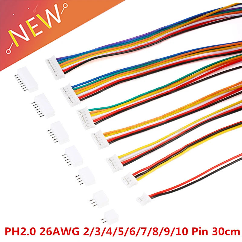 20PCS = 10 ชุด Micro Mini JST 2.0 PH Connector ชายหญิง 2/3/4/5/6/7/8/9/10-Pin ปลั๊กสายไฟสายไฟซ็อกเก็