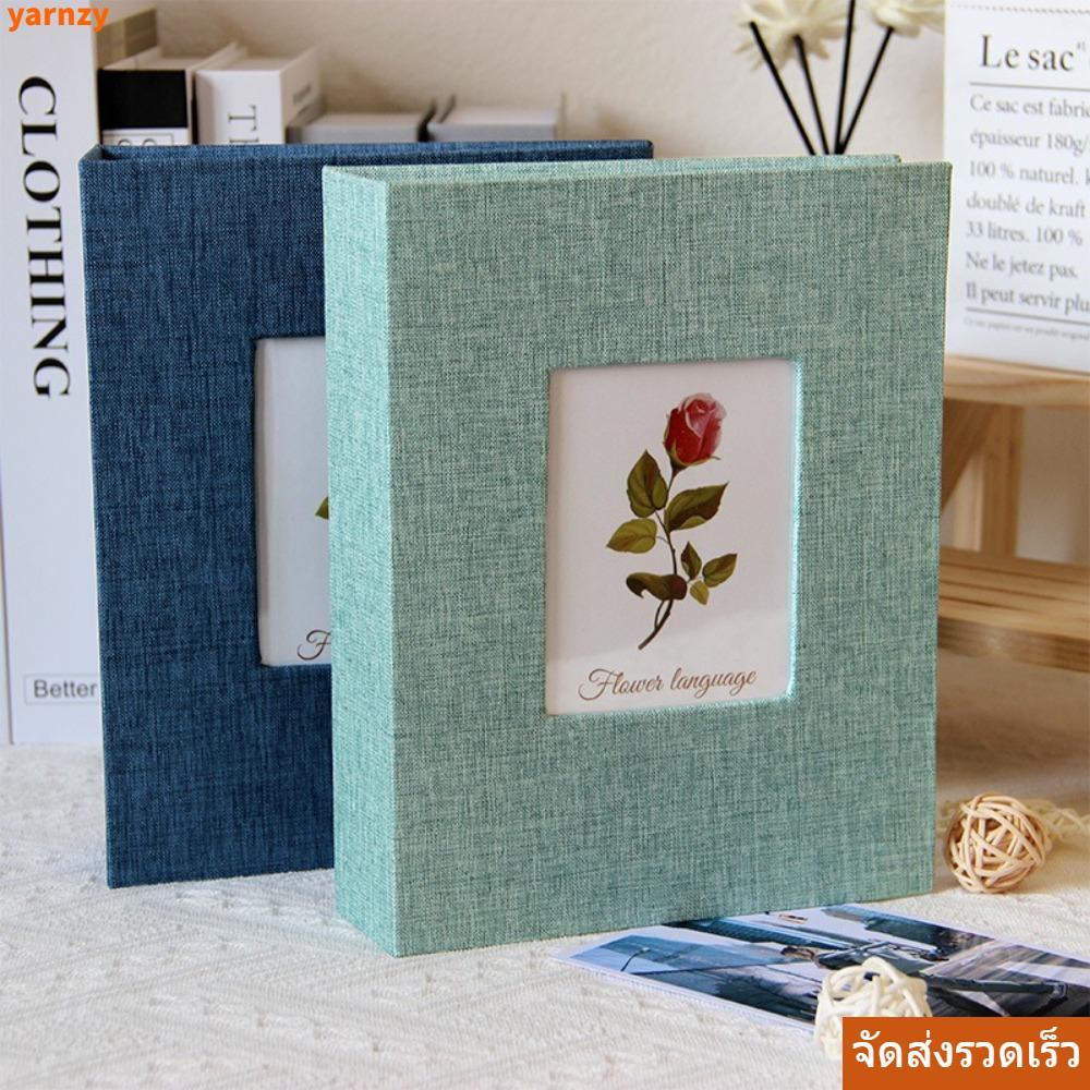 YARNZ อัลบั้มสมุดภาพขนาดใหญ่, 200 กระเป๋า DIY Writable Photo Album, ปกผ้าลินิน 4x6 รูปถ่ายเก็บเด็ก Growth