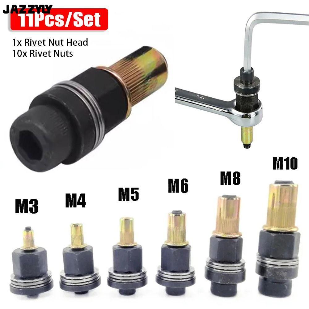 CODJAZZYLY ชุด Hand Rivet Nut Mandrel Staple M3 M4 M5 M6 M8 M10 พร้อมหัว Riveting สําหรับ Riveting อะแดปเตอร์ และชุดเครื่องมือ 11 ชิ้น/เซ็ต