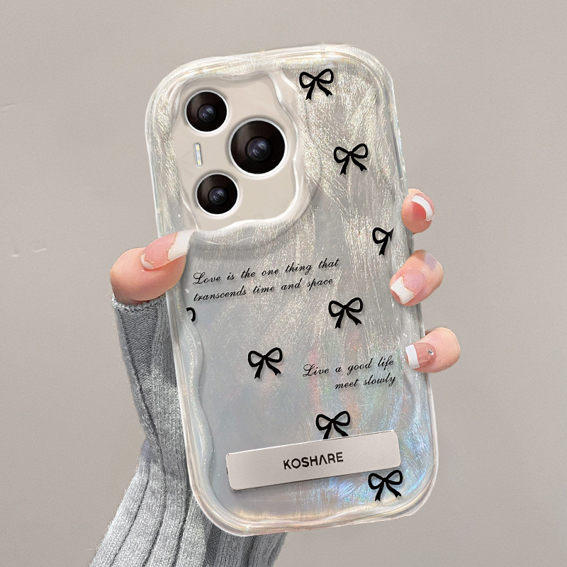 เหมาะสําหรับ Huawei p70pro เคสโทรศัพท์ vivos17 เต็มหน้าจอสีดํา Bow Bracket oppo ซิลิโคน Xiaomi 14/13