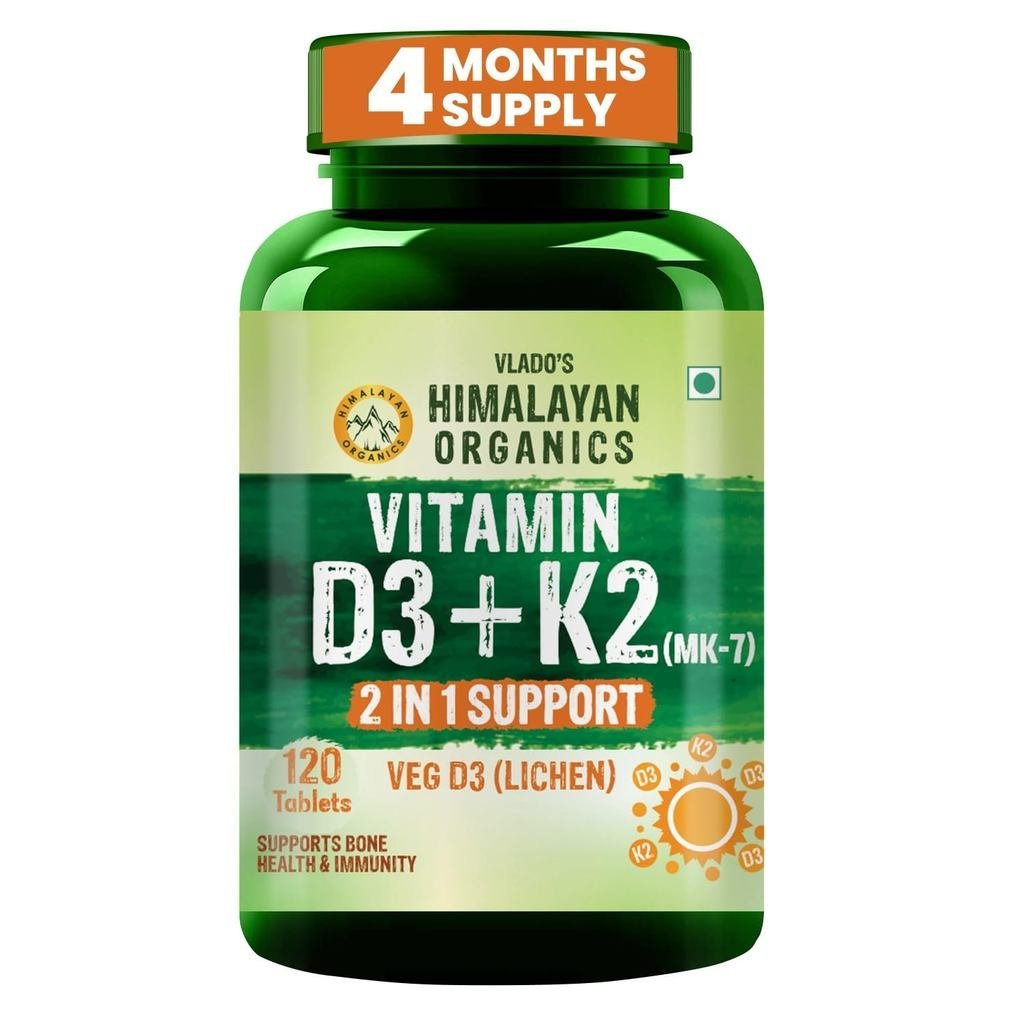 Vlados Himalayan Organics D3 K2 I Veg D3 Lichen d 600 IU D3 + 55 mcg K2 (MK7) Stronger Bs Immunity &