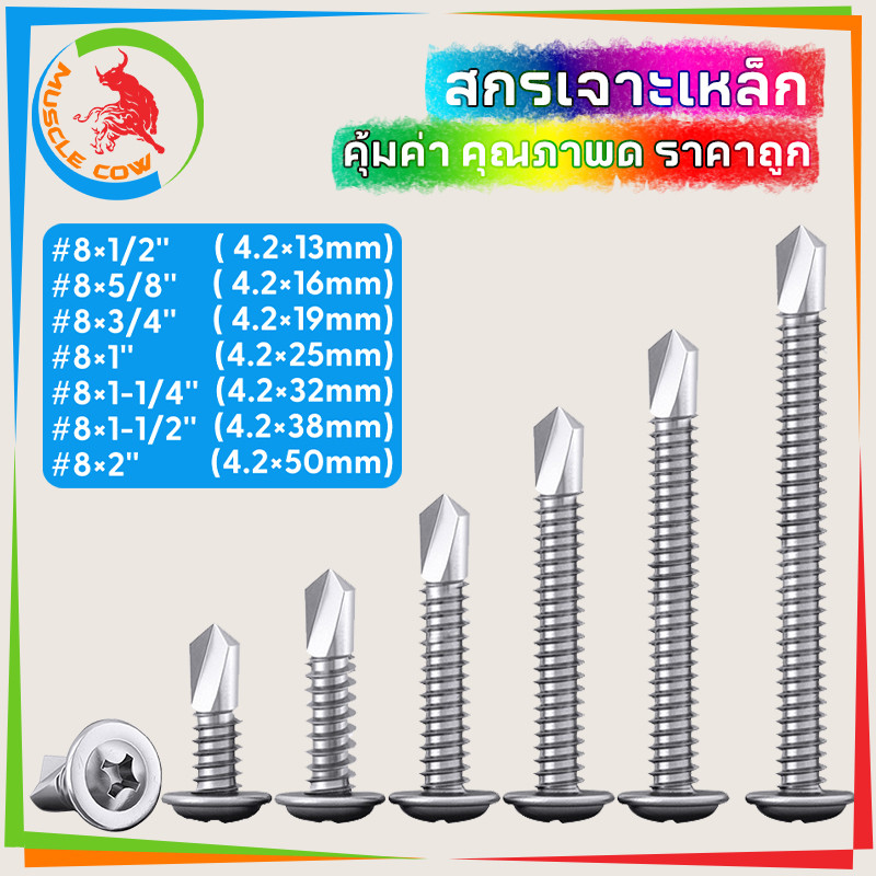 เบอร์ 8 สกรูปลายสว่าน มีให้เลือกหลายขนาด ถุงละ สกรูหัวร่ม ปลายสว่าน เจาะเหล็ก ยิงอลู เกลียวปล่อย WAFER หัวเวเฟอ ราคา ถูกที่สุด ดีลบีเคเค