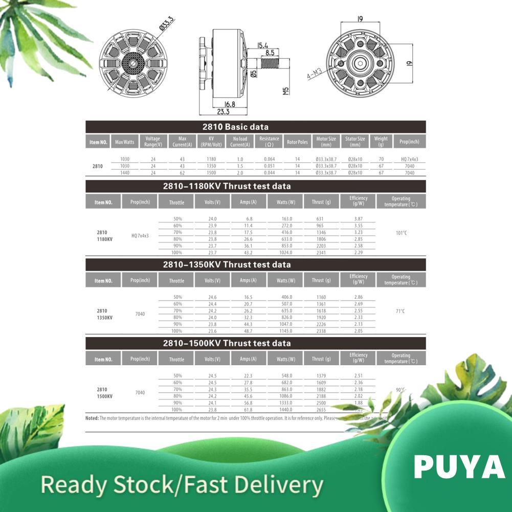 Puya Puya GTSKYTENRC Tracker 2810 1500KV 4S-6S มอเตอร์ไร้แปรงสำหรับ Mark4 APEX FPV Freestyle 7 นิ้ว 