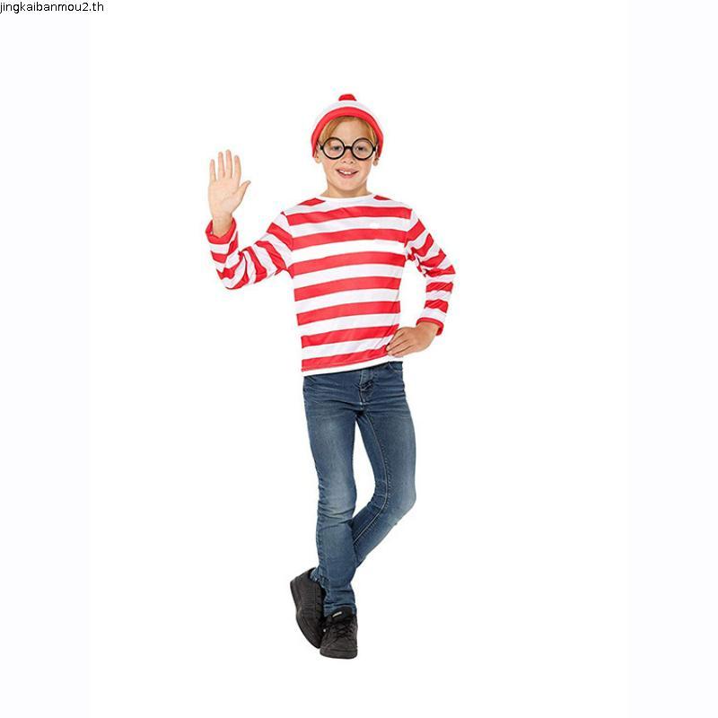 การ์ตูน Where Is Wally Waldo คอสเพลย์เครื่องแต่งกาย Waldo Book Week เครื่องแต่งกายปาร์ตี้ฮาโลวีนแฟนซ