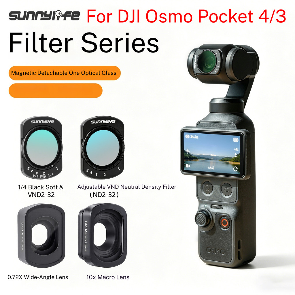สําหรับ DJI OSMO POCKET 4/3 Magnetic Lens Filter เลนส์มาโครขยายปรับสีดํา Soft/VND Filter