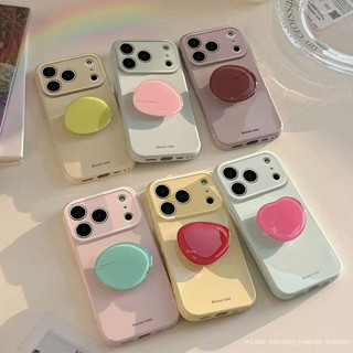 เกาหลี Macaron สีเคสโทรศัพท์พร้อมขายึดและปุ่มหัวใจสําหรับ iPhone 11 12 13 14 15 16 17 Pro Max กล้องป้องกัน