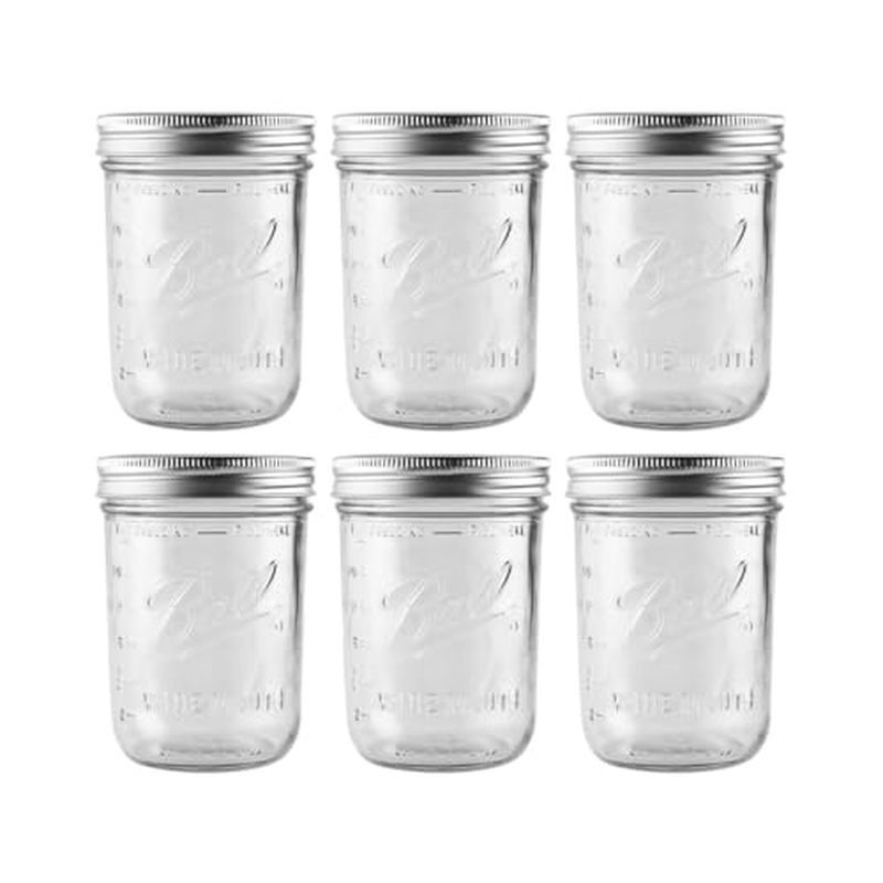 Ball - 16 oz Wide Mouth Glass Mason Jars | 6 Pack Jars with Airtight Lids | Large Glass Jar for Food