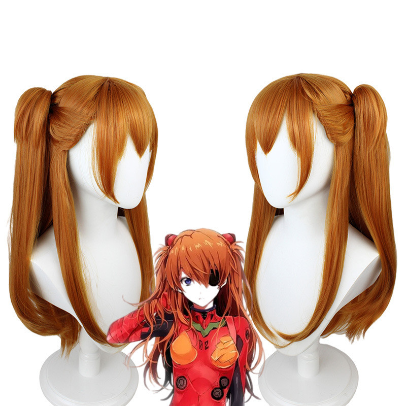 Eva Neon Genesis Evangelion Wig Mingrixiang Cos Wig Orange Double Ponytail High-Temperature Fiber Wi