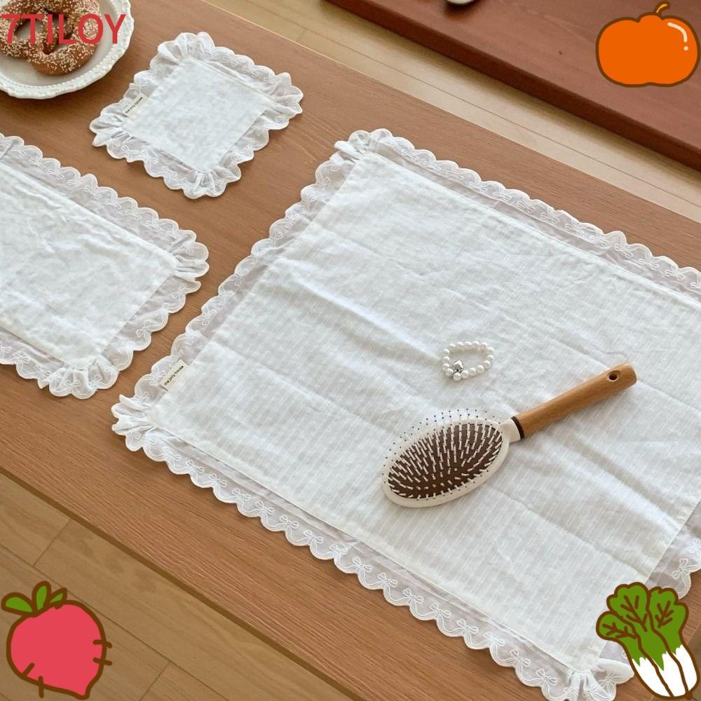 7TILOYSHOP แผ่นรองจานลูกไม้นัวเนีย, Flounced ผ้าเช็ดปากลูกไม้กันฝุ่น, ที่รองแก้วอเนกประสงค์สไตล์เกาหลี ของตกแต่งโต๊ะ
