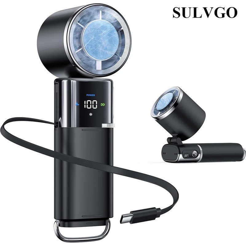 พัดลมคล้องคอแบบพกพา 6000mAh Power Bank ชาร์จโทรศัพท์ 11000RPM 100-Speed ปรับพับได้ Travel Home Cooli