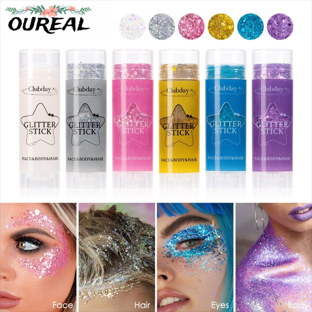 OULREAL เลื่อม Glitter Stick, 6 สีแบบพกพา Glitter ครีม, Body Glitter Sticks Body Paint Glitter อายแช
