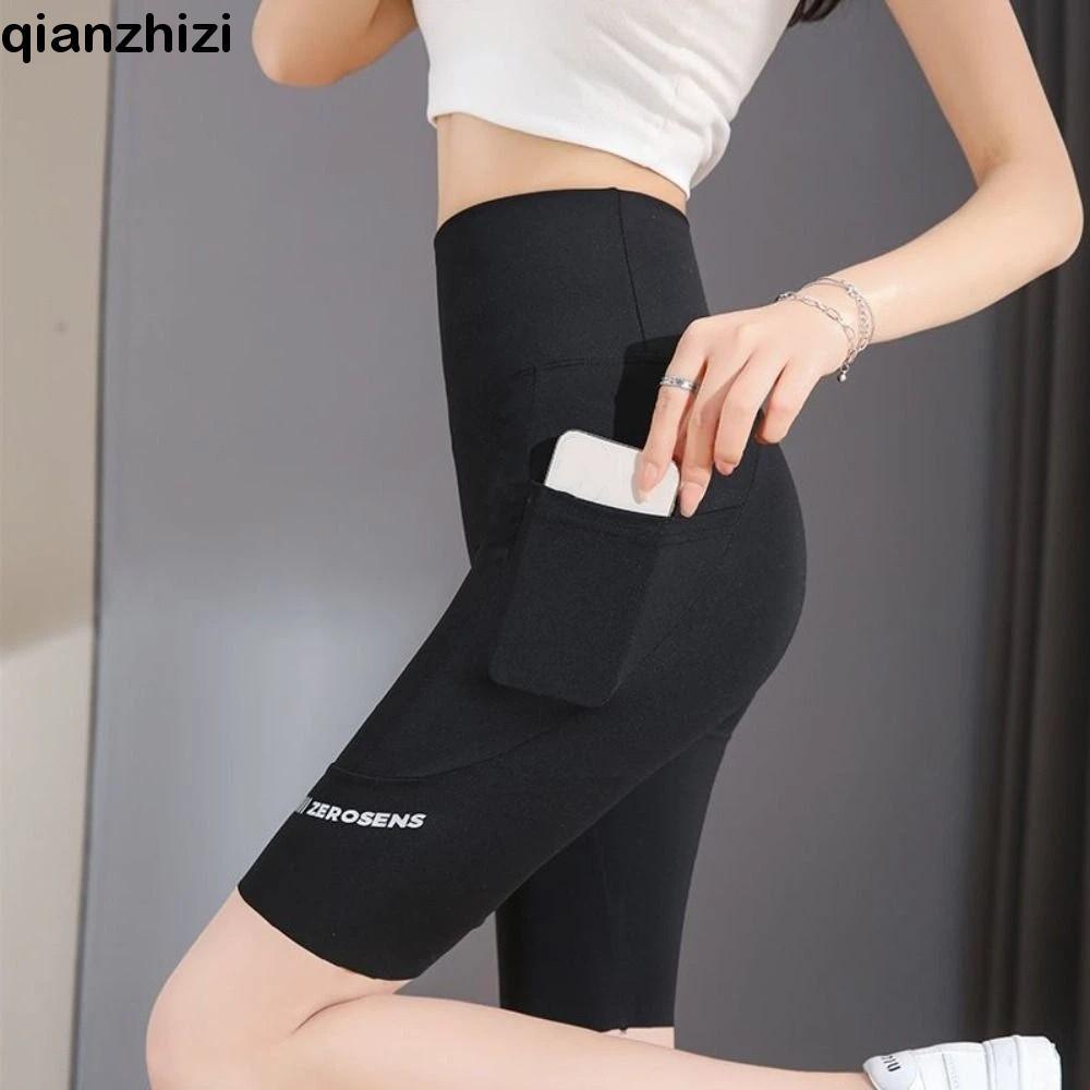 QIANZHIZ เลกกิ้งสตรีพร้อมกระเป๋า, ยืดหยุ่นกระชับสัดส่วนโยคะกางเกง Capri ผู้หญิง, ก้นนุ่มยกแน่นระบายอากาศเอวสูงเลกกิ้งสั้นหญิง