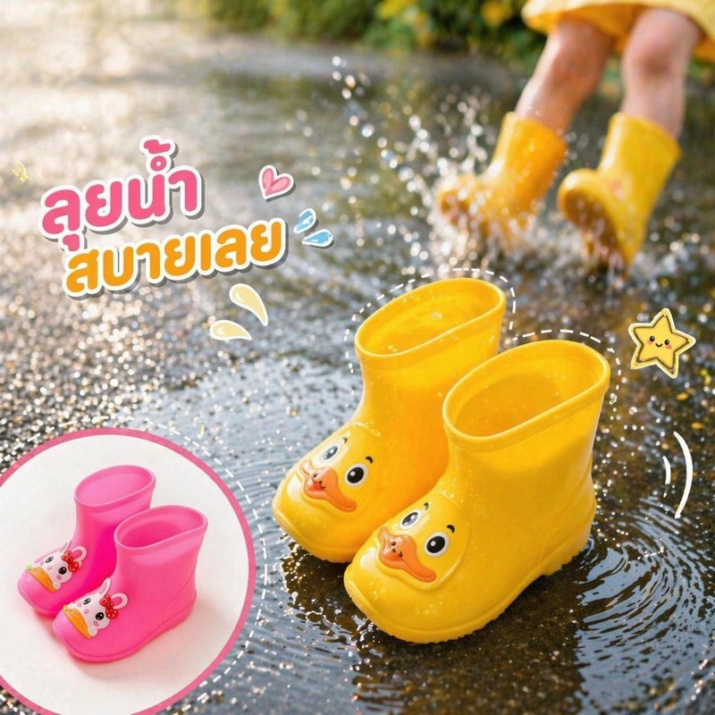 เด็กรองเท้าฝนกันน้ําลื่นนุ่มแต่เพียงผู้เดียวการ์ตูนยางเด็กวัยหัดเดินPuddleกลางแจ้ง Rainy