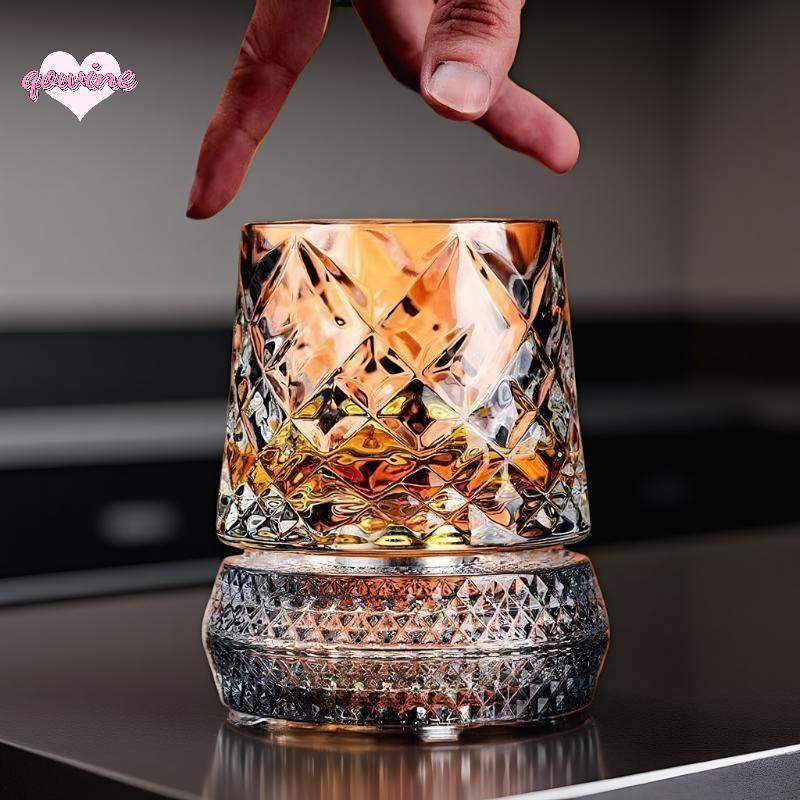 [qowine] 2026 ใหม่แก้ววิสกี้หมุน Whisky แก้วฐานแก้ว 360 หมุนองศาคริสตัล Rum แก้วสําหรับ Cotail Party ดื่ม TH