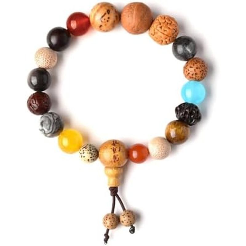 Pure Natural Eighteen Seed Bodhi Seed Beads Elastic Bracelet, made of 10-13mm multi-color beads, han