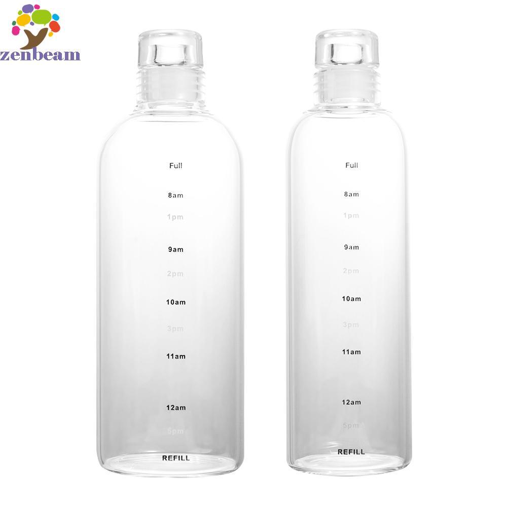 ZENBEAM ขวดน้ําพร้อมเครื่องหมายเวลาแบบพกพาเกรดอาหารแก้ว Drinkware สําหรับ Travel School โปร่งใสน้ําผลไม้นมชาถ้วยดื่ม