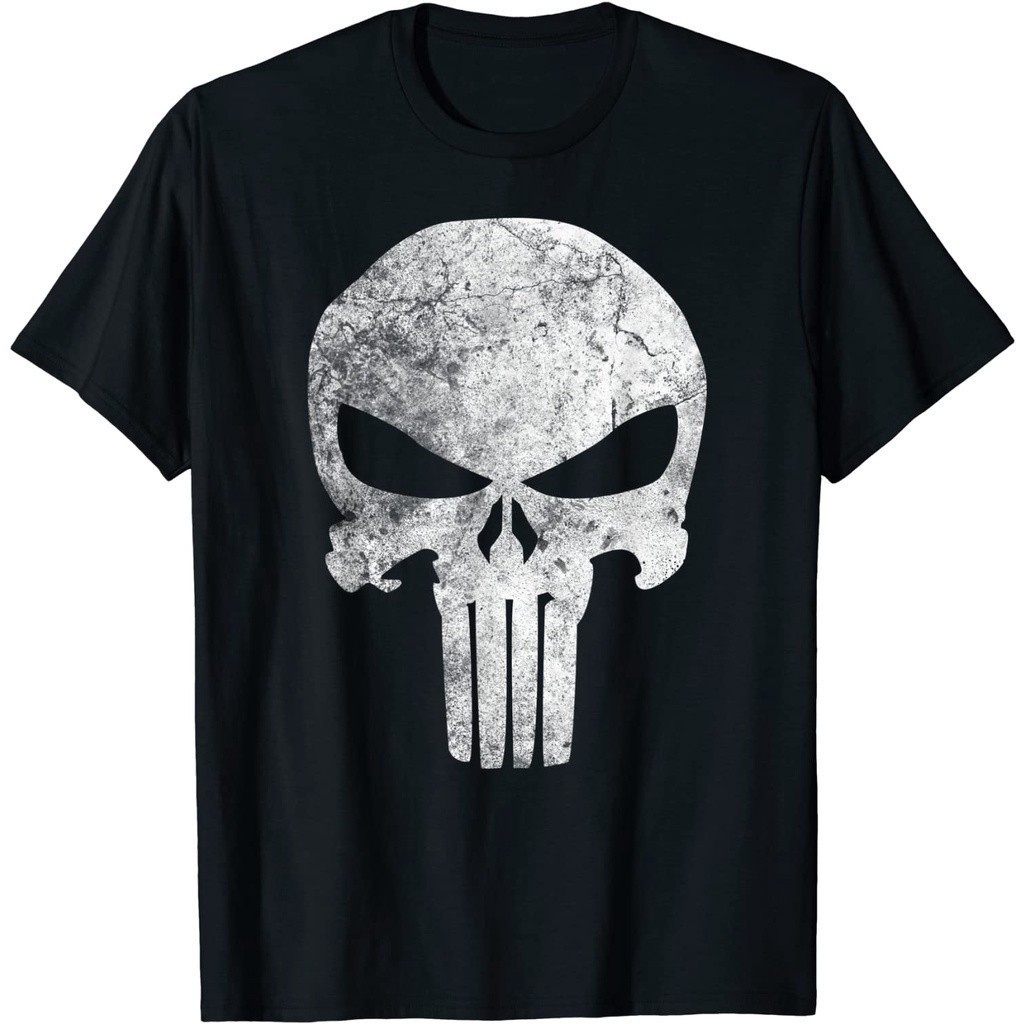 เสือยืดผู้ชาย เสื้อบอดี้โ  Marvel Punisher Skull Symbol Distressed T-Shirt Marvel Men'sS-5XL เสื้อยื