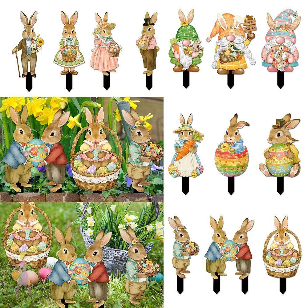 YGBG 1 ชุดกระต่ายสนามหญ้าเครื่องประดับ,การ์ตูนกระต่ายMulticolor Easter Bunnyตกแต่งสวน,Creative PVCเครื่องประดับสวนStakeเทศกาลอุปกรณ์
